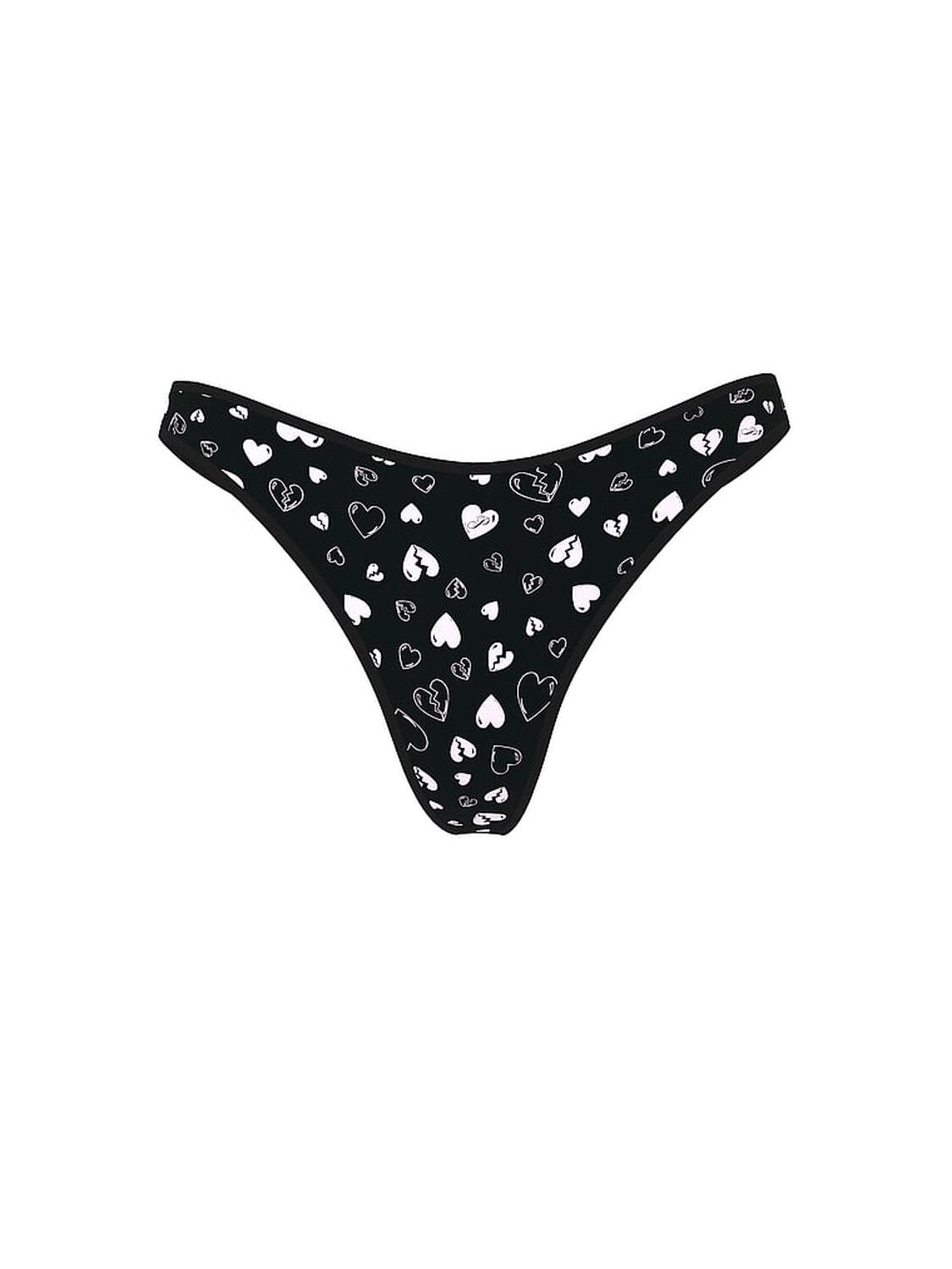 vs Pink Cotton High-Leg Thong Panty Black Broken Hearts Print 3 of 3 