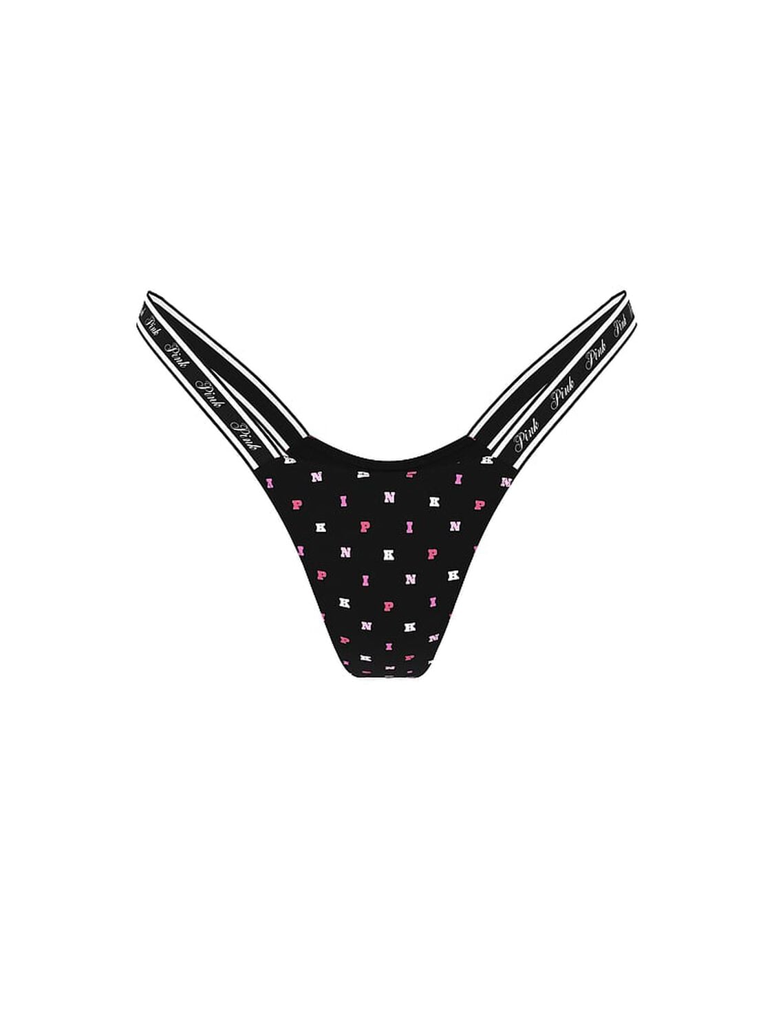 pink Pink Logo Cotton High-Leg Micro Thong Panty Black Block P I N K Print 1 of 3 