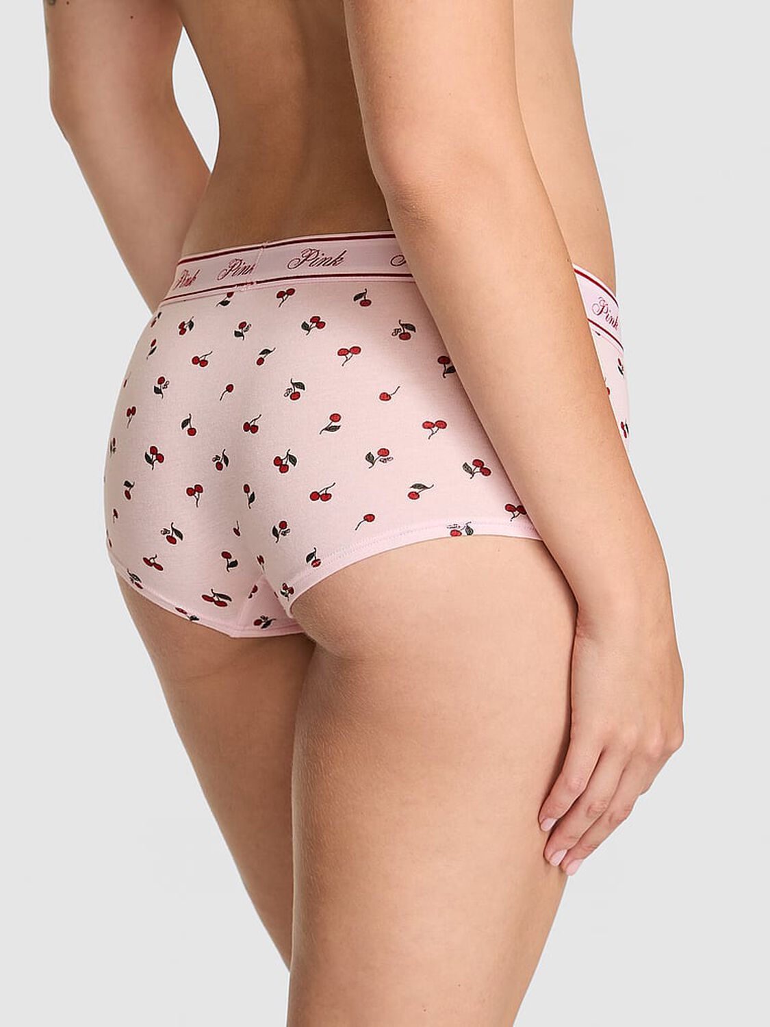 vs Pink Logo Cotton Boyshort Panty Pink Tulip Cherry Print 2 of 3 