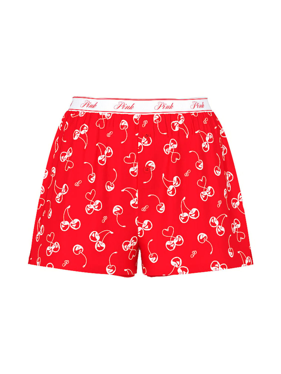 pink Pink Silky Sleep Boxy Pajama Shorts Bright Vermilion Cherry Hearts 3 of 4 