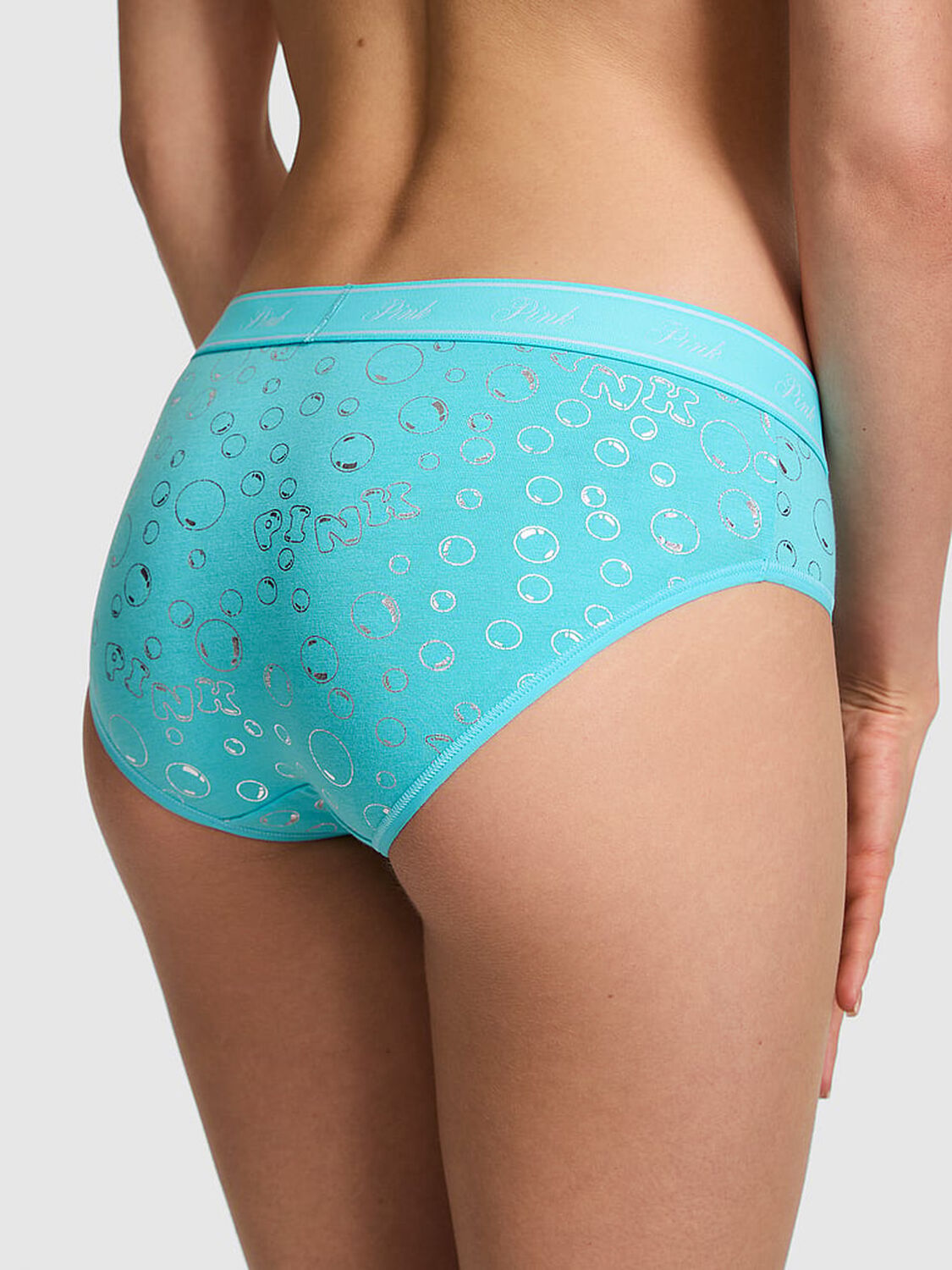 vs Pink Logo Cotton Hiphugger Panty Aqua Chill Foil Bubble Print 2 of 3 