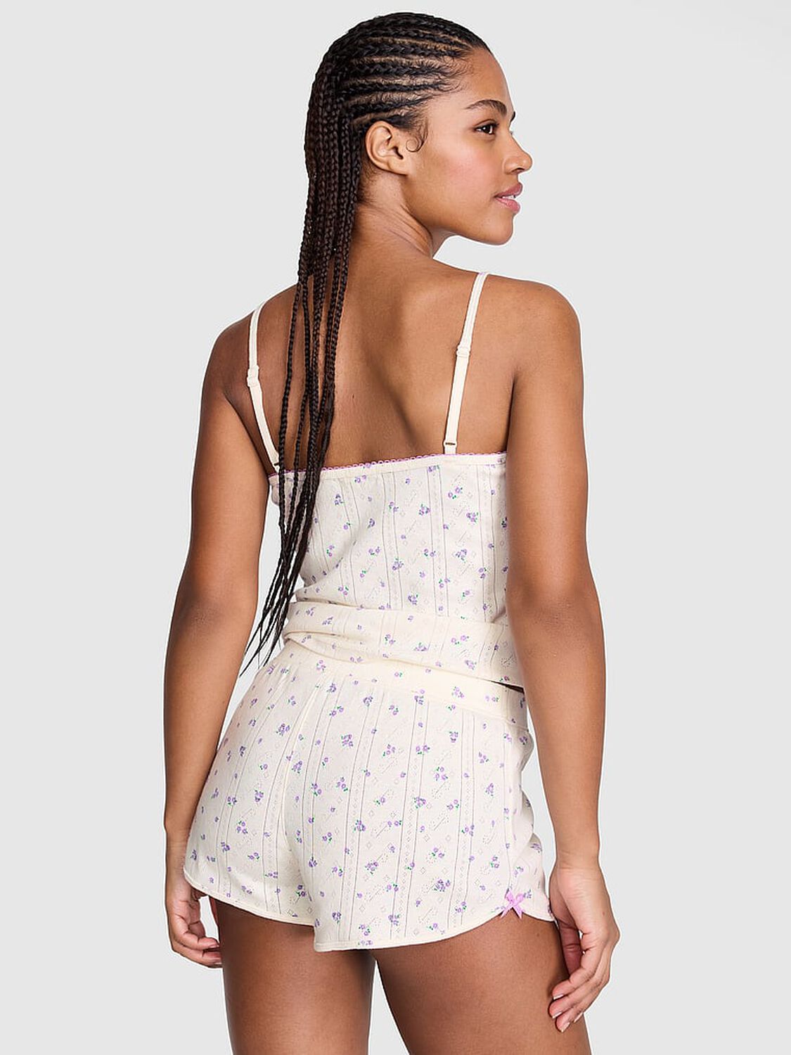 vs Pink Pointelle Bow Boxer Shorts Winter White Ditsy Floral 2 of 4 