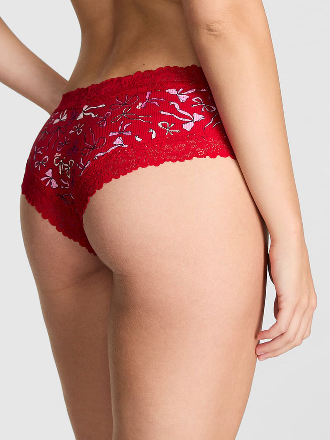 vs Pink Wink Lace-Trim Cheeky Panty Bright Vermillion Bow Print 2 of 2 