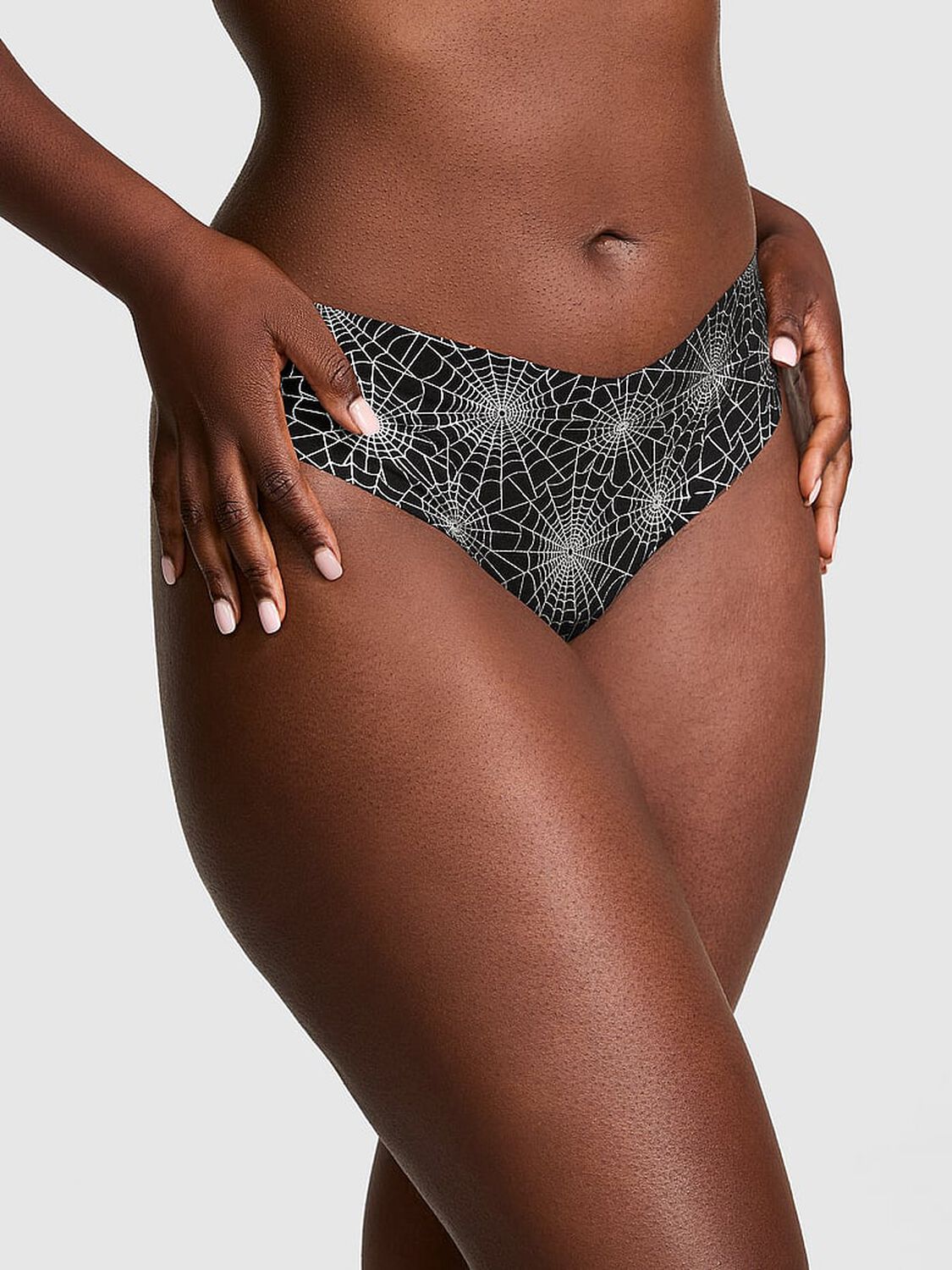 vs Pink No-Show Thong Panty Black Spiderweb Print 1 of 3 