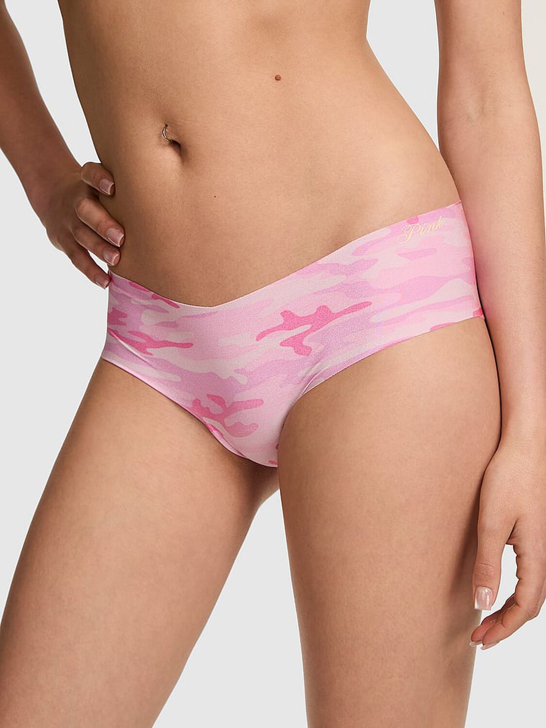 vs Pink No-Show Hiphugger Panty Timeless Pink Camo Print W/ Graphic 1 of 3 
