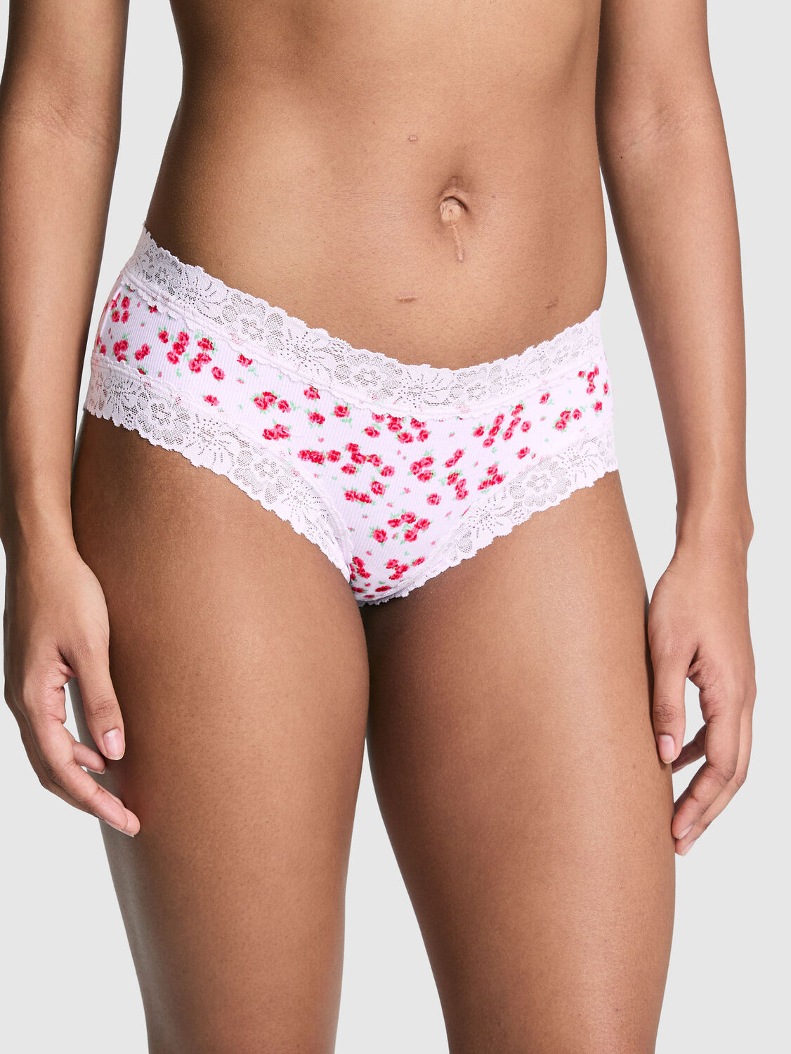 vs Pink Wink Lace-Trim Cheeky Panty Purple Whisper Floral Print 1 of 3 