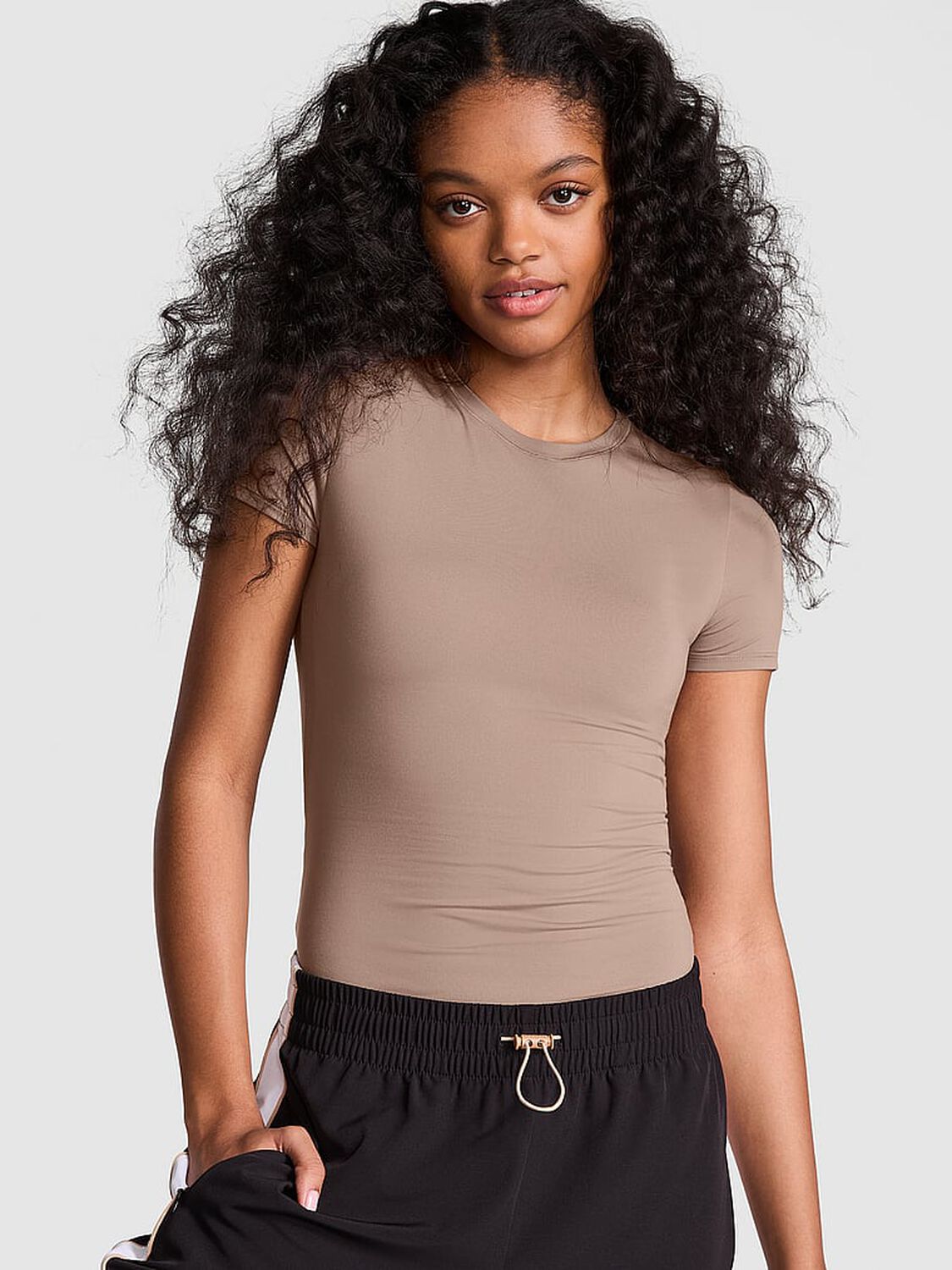 vs Pink Base Stretch Short-Sleeve Tee Iced Coffee 1 of 3 
