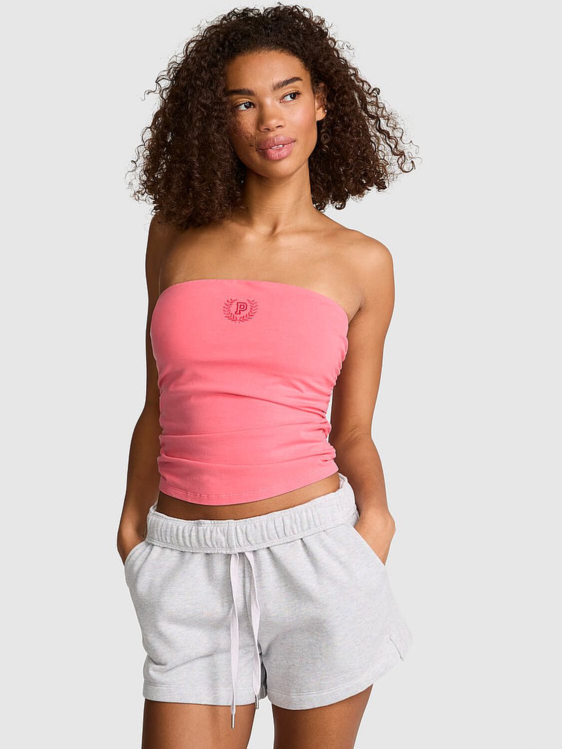 vs Pink All-Day Cotton&trade; Side-Ruched Tube Top Vivid Pink 1 of 3 