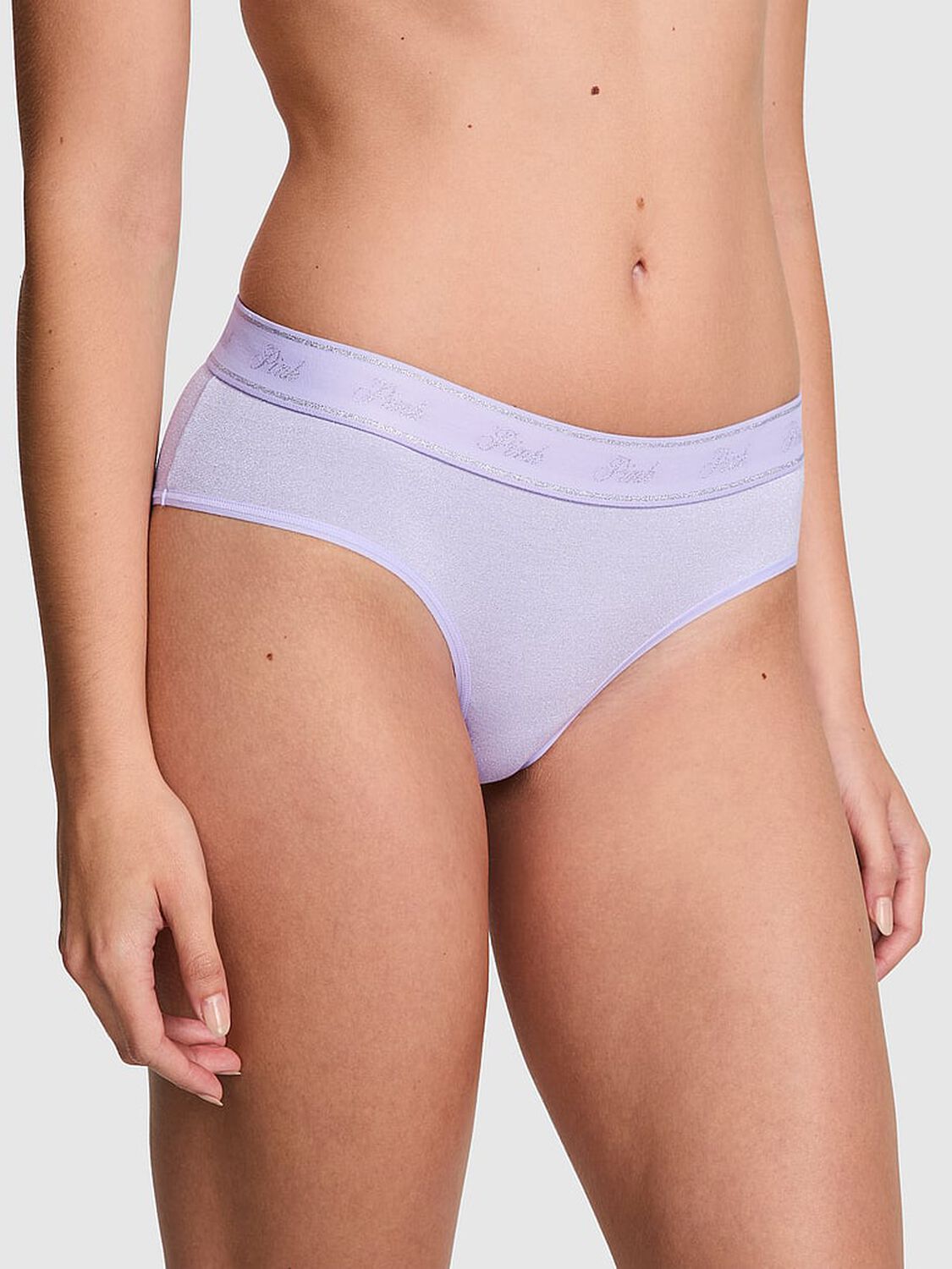 vs Pink Logo Cotton Shimmer Hiphugger Panty Purple Cloud Sparkle Knit 1 of 4 