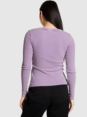 Vintage Ribbed Button-Down Long-Sleeve Tee