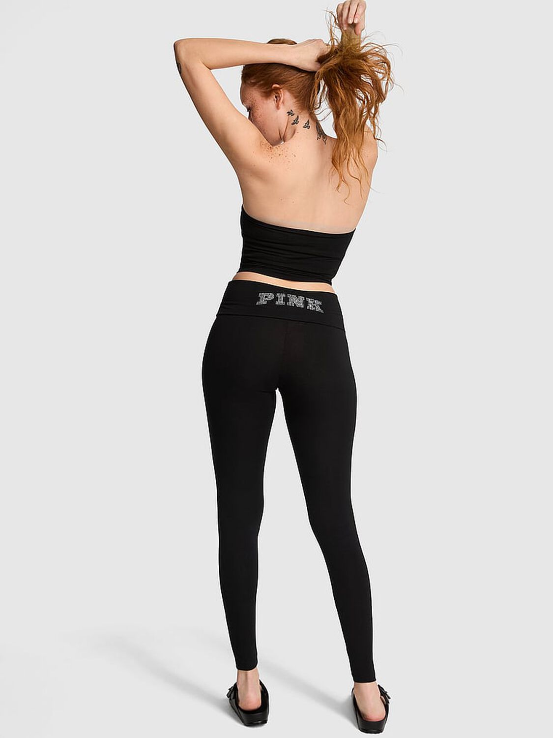 vs Pink All-Day Cotton Foldover Leggings Pure Black Shine 2 of 3 