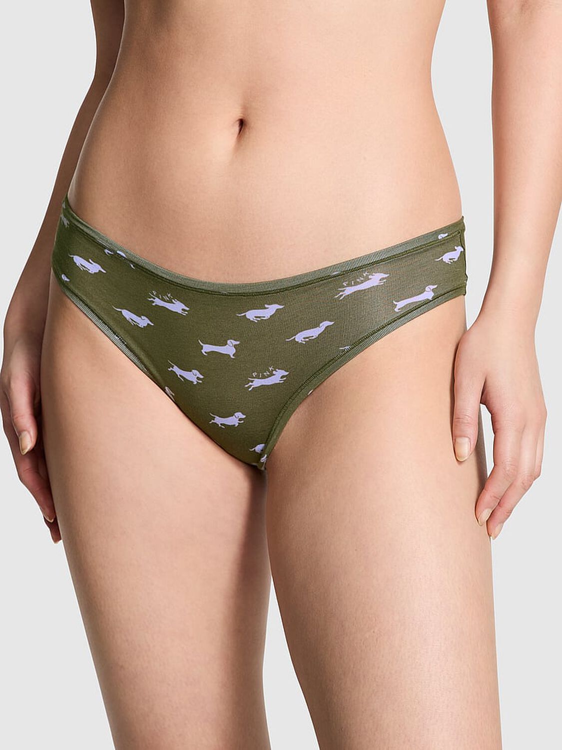 vs Pink Cotton Cheeky Panty Casual New Olive Dog Print 1 of 3 