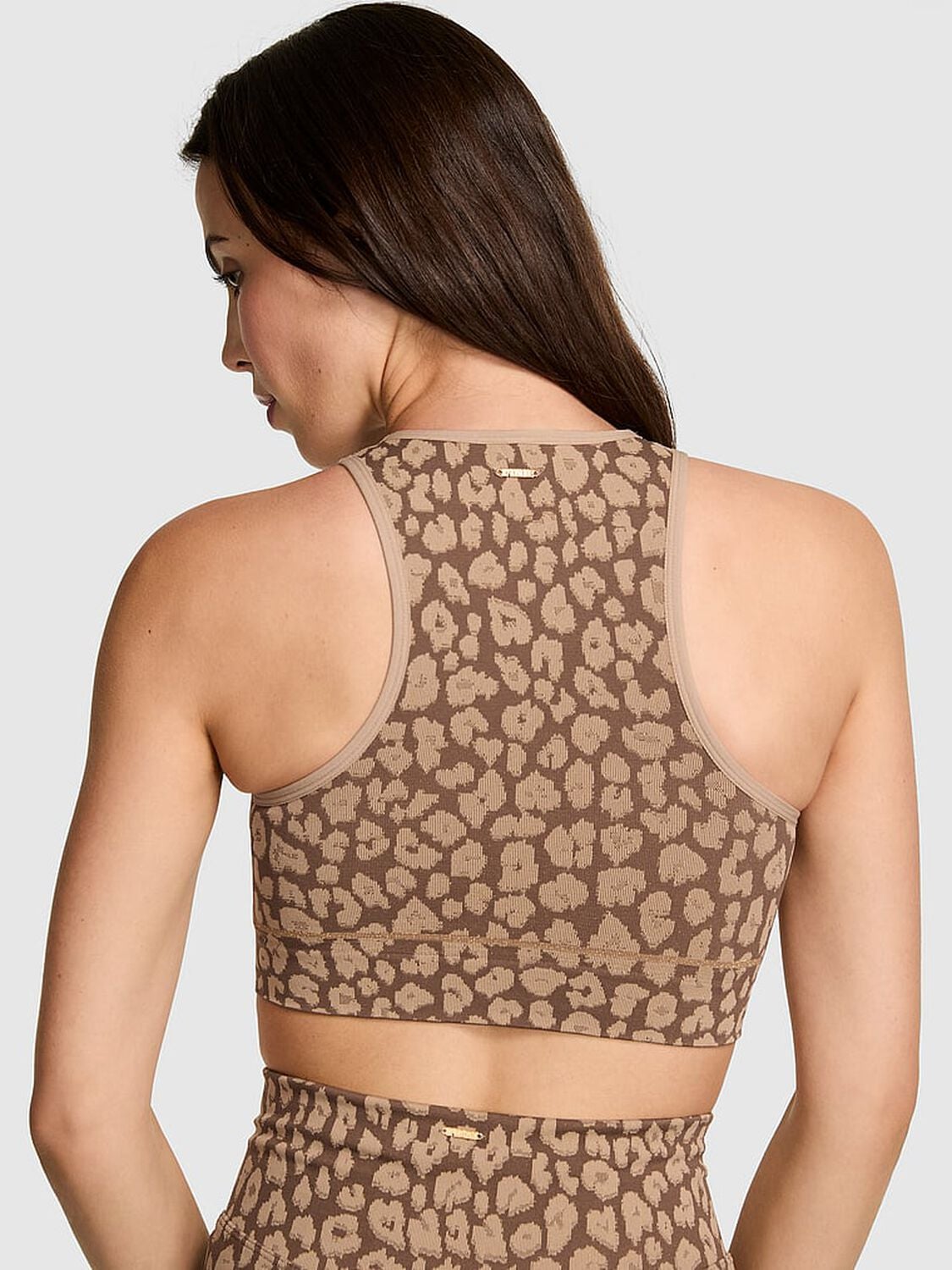 pink Pink Seamless Contour High-Neck Sports Bra Natural Leopard Print 2 of 3 