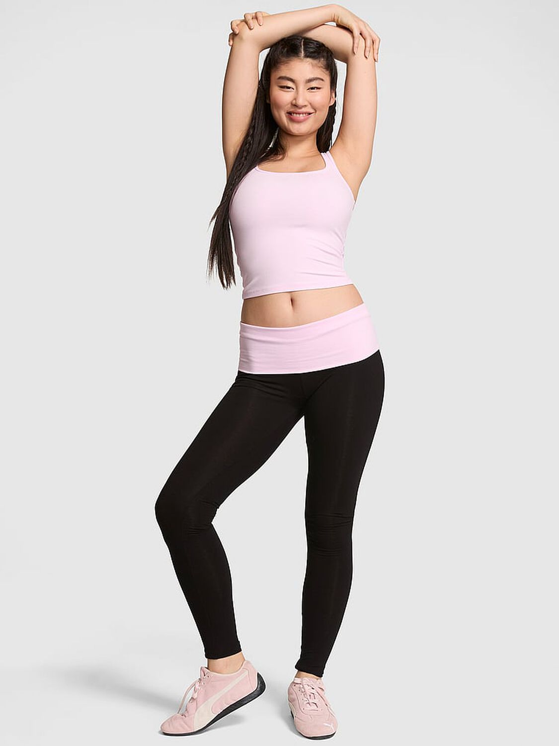 vs Pink All-Day Cotton Foldover Leggings Pure Black 1 of 3 
