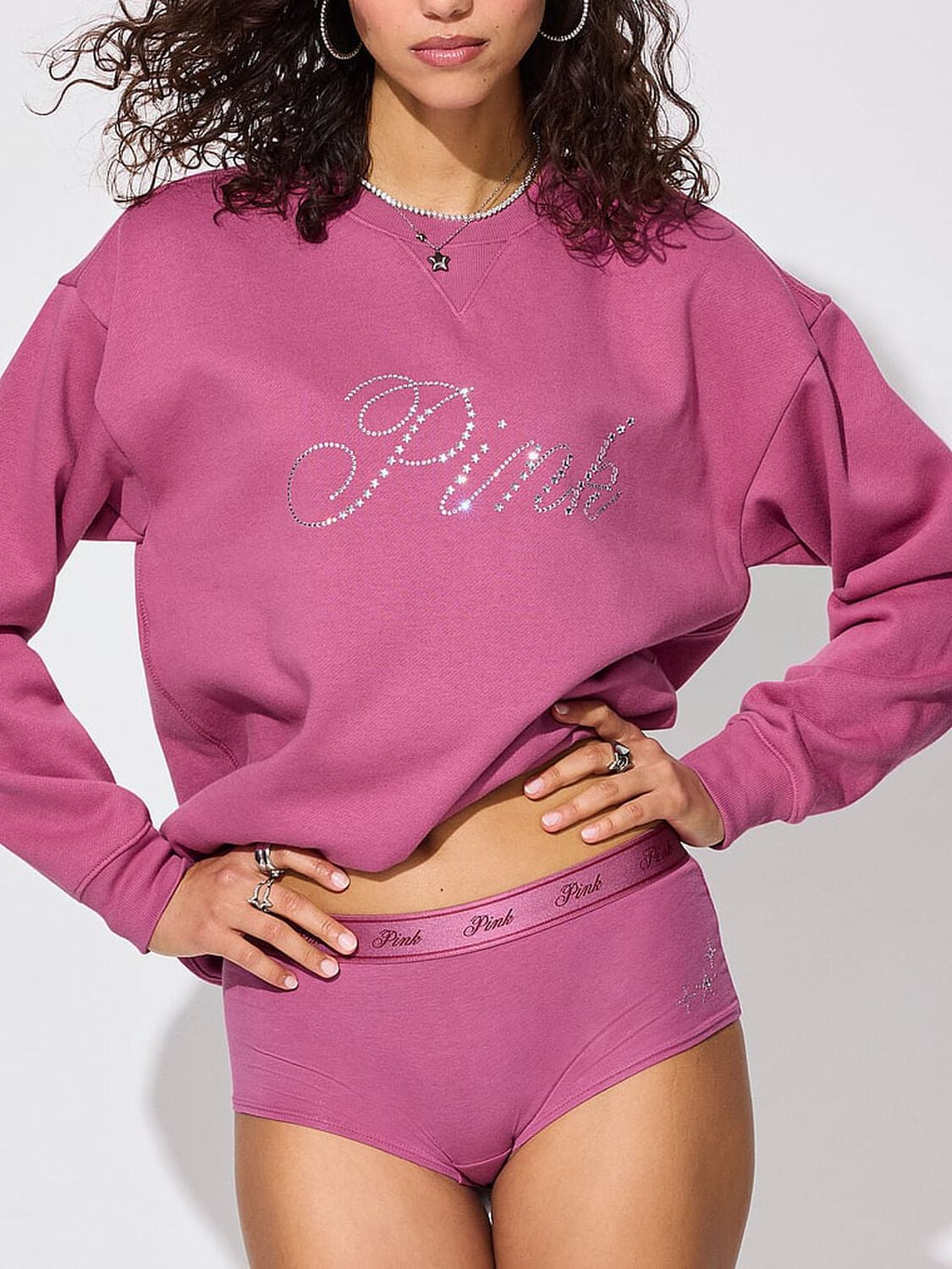 vs Pink Ivy Fleece Oversized Crew Sweatshirt Red Violet Ott Shine 3 of 3 