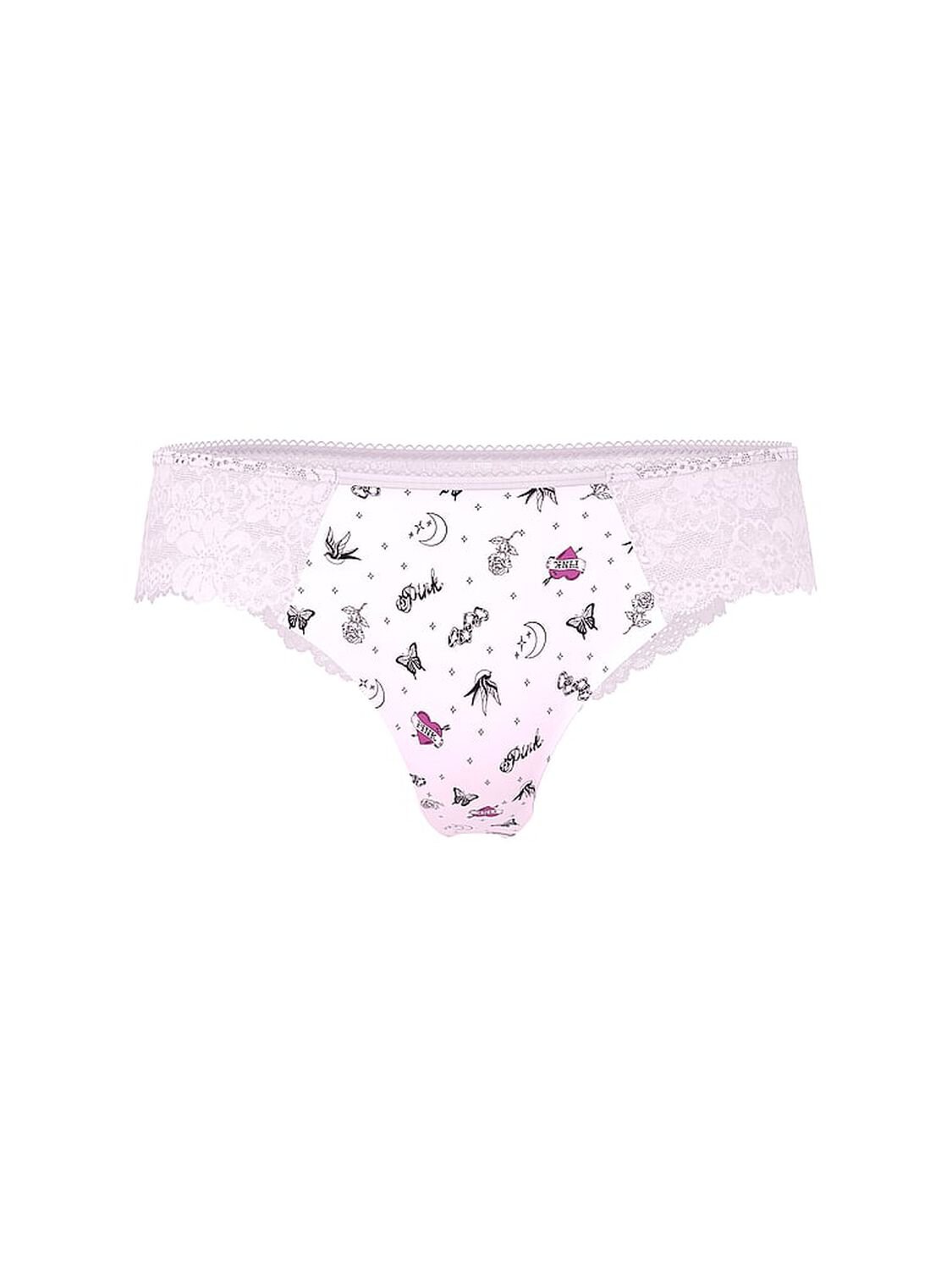 vs Pink No-Show Thong Panty Pink Tulip Tattoo Print 1 of 2 