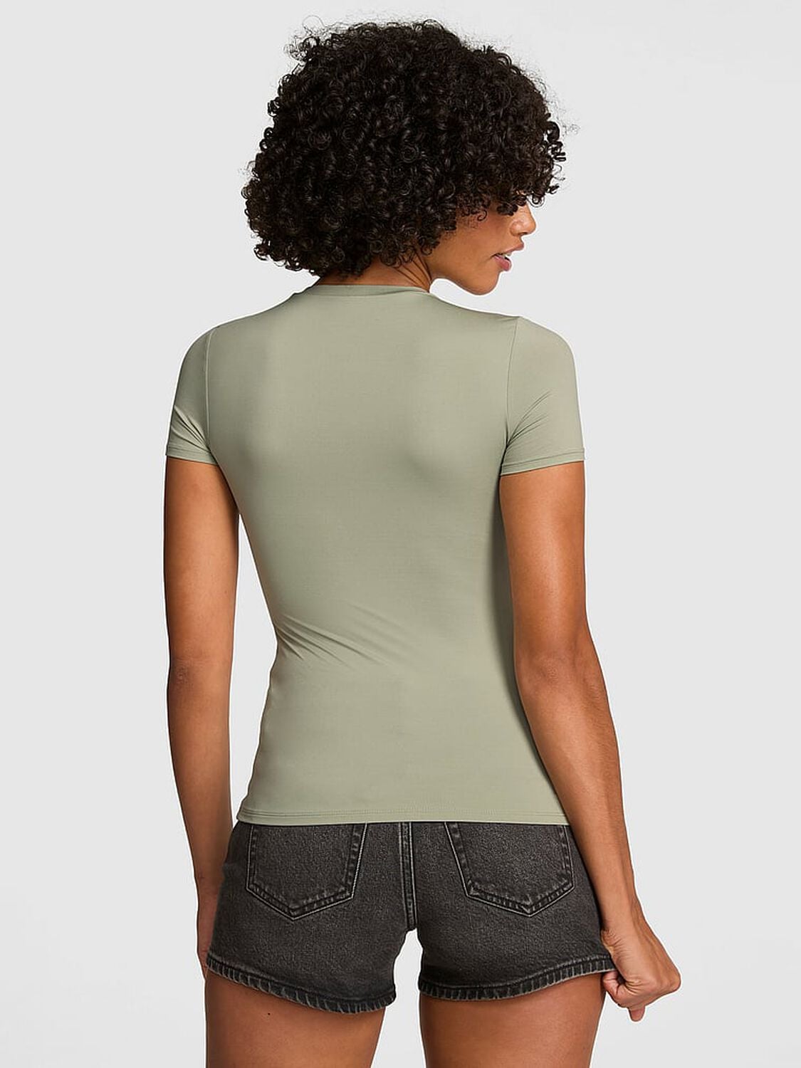 vs Pink PINK Base Stretch&trade; Short-Sleeve Tee Slate Green 2 of 2 