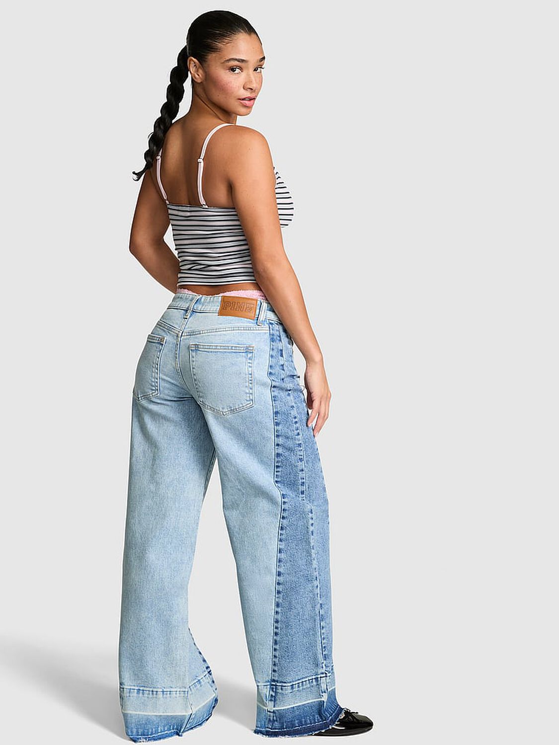 pink Pink Denim by PINK Mid-Rise Baggy Wide-Leg Jeans Light Wash Panel 2 of 3 