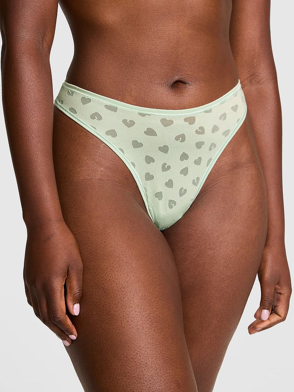 vs Pink Cotton High-Leg Thong Panty Mint 1 of 3 