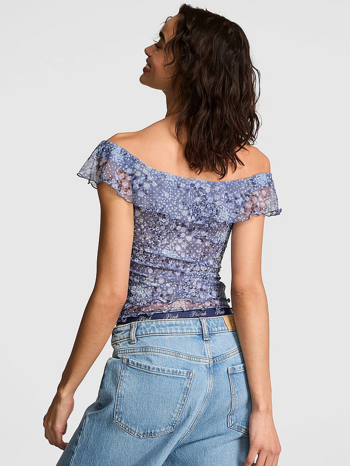 vs Pink Off-The-Shoulder Ruffle Top Dusty Iris Floral 2 of 3 