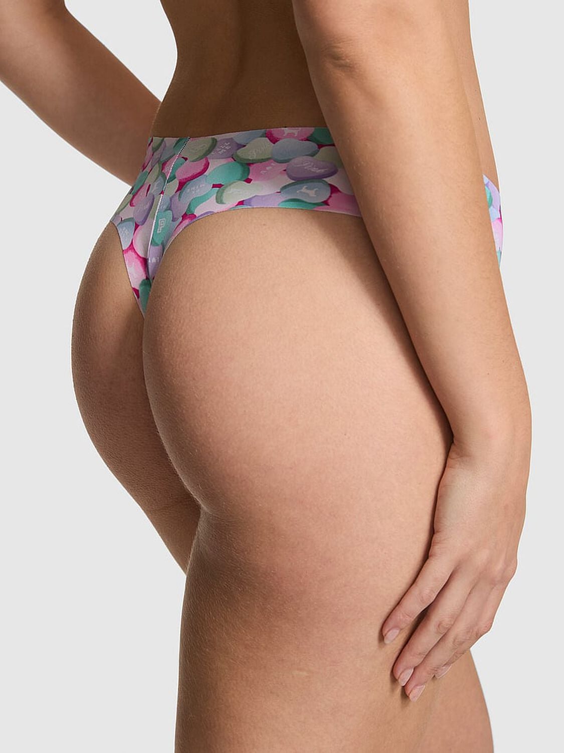 pink Pink No-Show Thong Panty Green Photo Real Candy Heart 2 of 3 