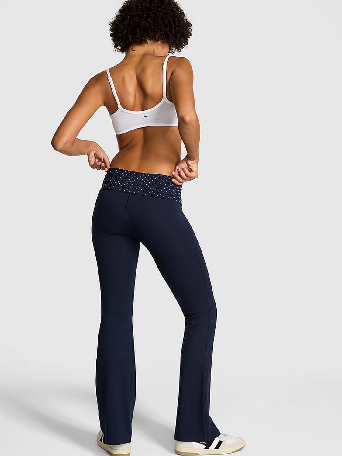 vs Pink All-Day Cotton Foldover Flare Leggings Noir Navy Pearl 2 of 3 