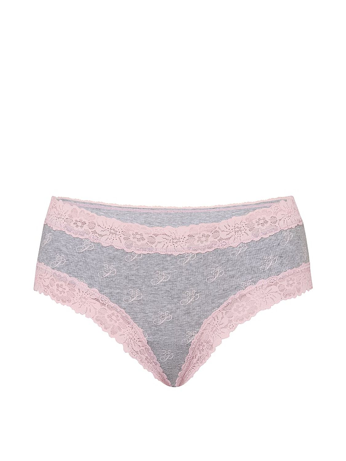 vs Pink PINK Wink&trade; Lace-Trim Cheeky Panty Medium Heather Grey Script P Print 3 of 3 