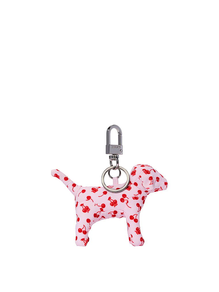 Micro Dog Keychain Charm Pink Tulip Mini Cherries Print One Size