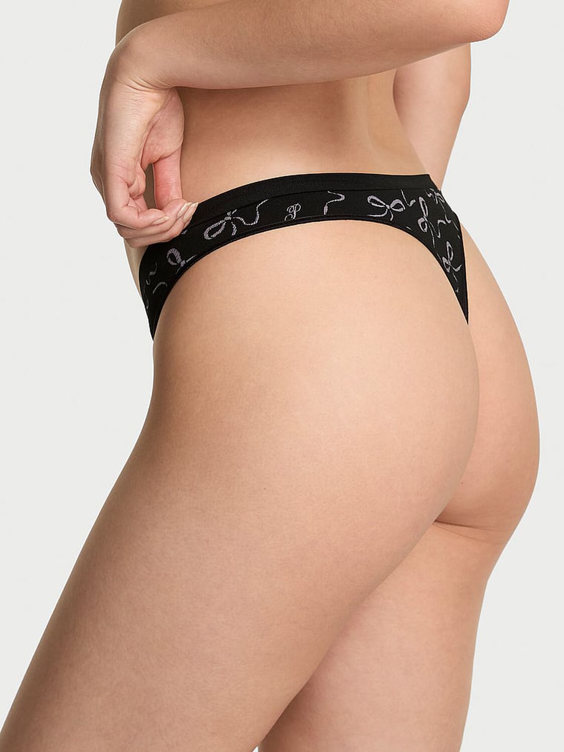 vs Pink Seamless High-Leg Thong Panty Black Bow Print 2 of 3 