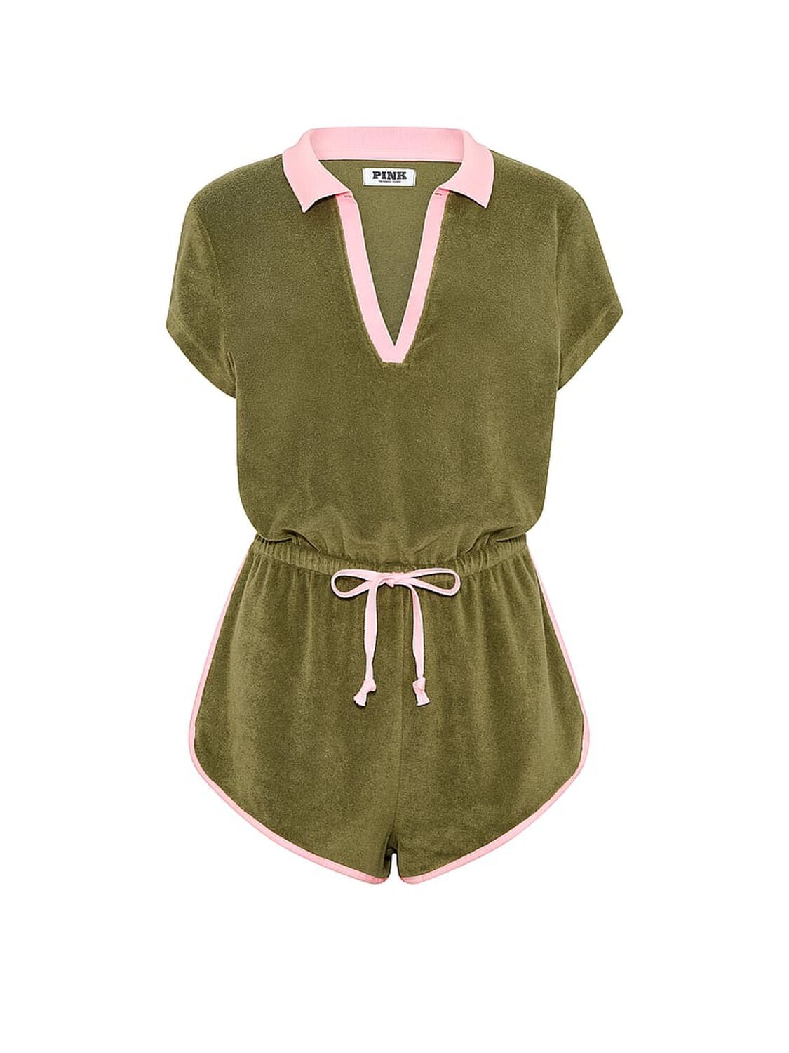 pink Pink Terry Henley Cover-Up Onesie Woodland Green 3 of 3 