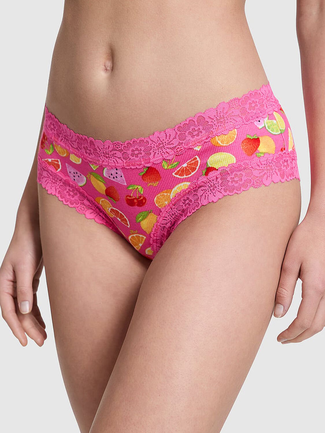 vs Pink Wink Lace-Trim Cheeky Panty Carmine Rose Fruit Salad 3 of 3 