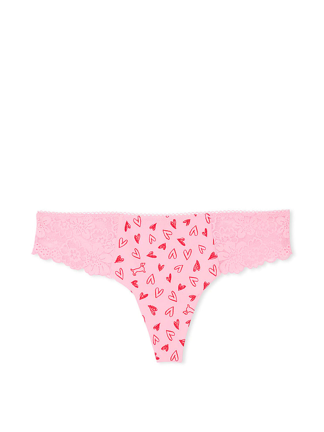 vs Pink No-Show Thong Panty Pink Bubble Heart Dog Print 1 of 1 