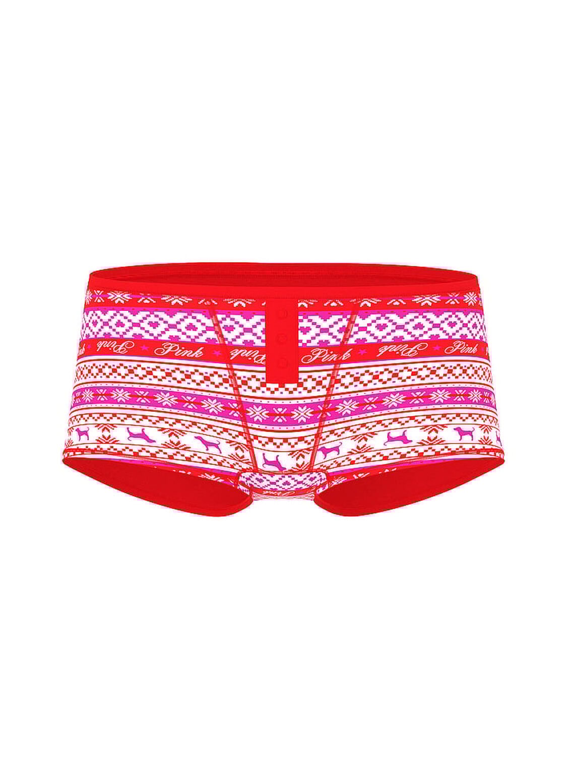 vs Pink Cotton Dorm Boyshort Panty Bright Vermillion Fairisle Print 3 of 3 