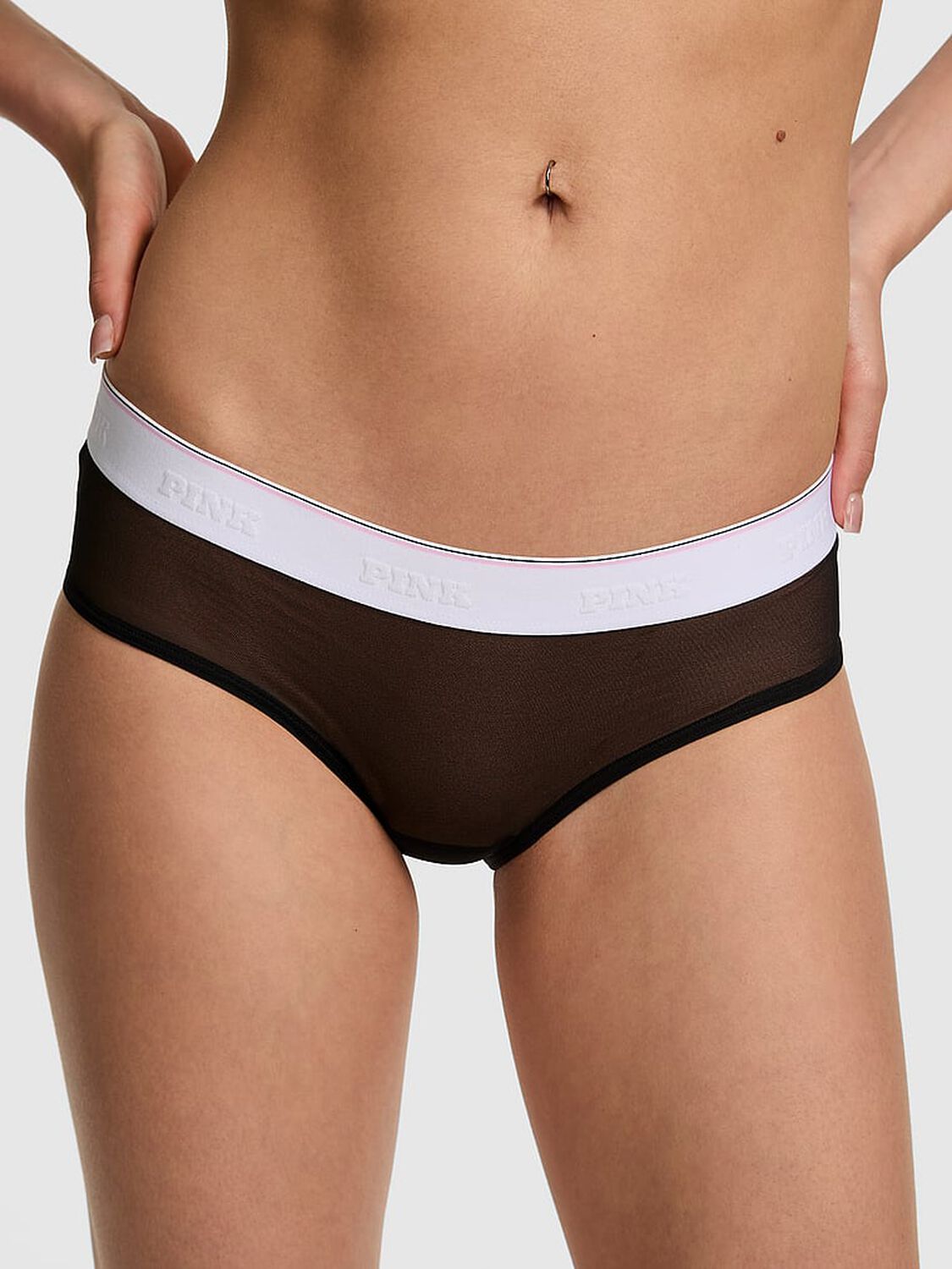 vs Pink Logo Mesh Hiphugger Panty Black 1 of 3 