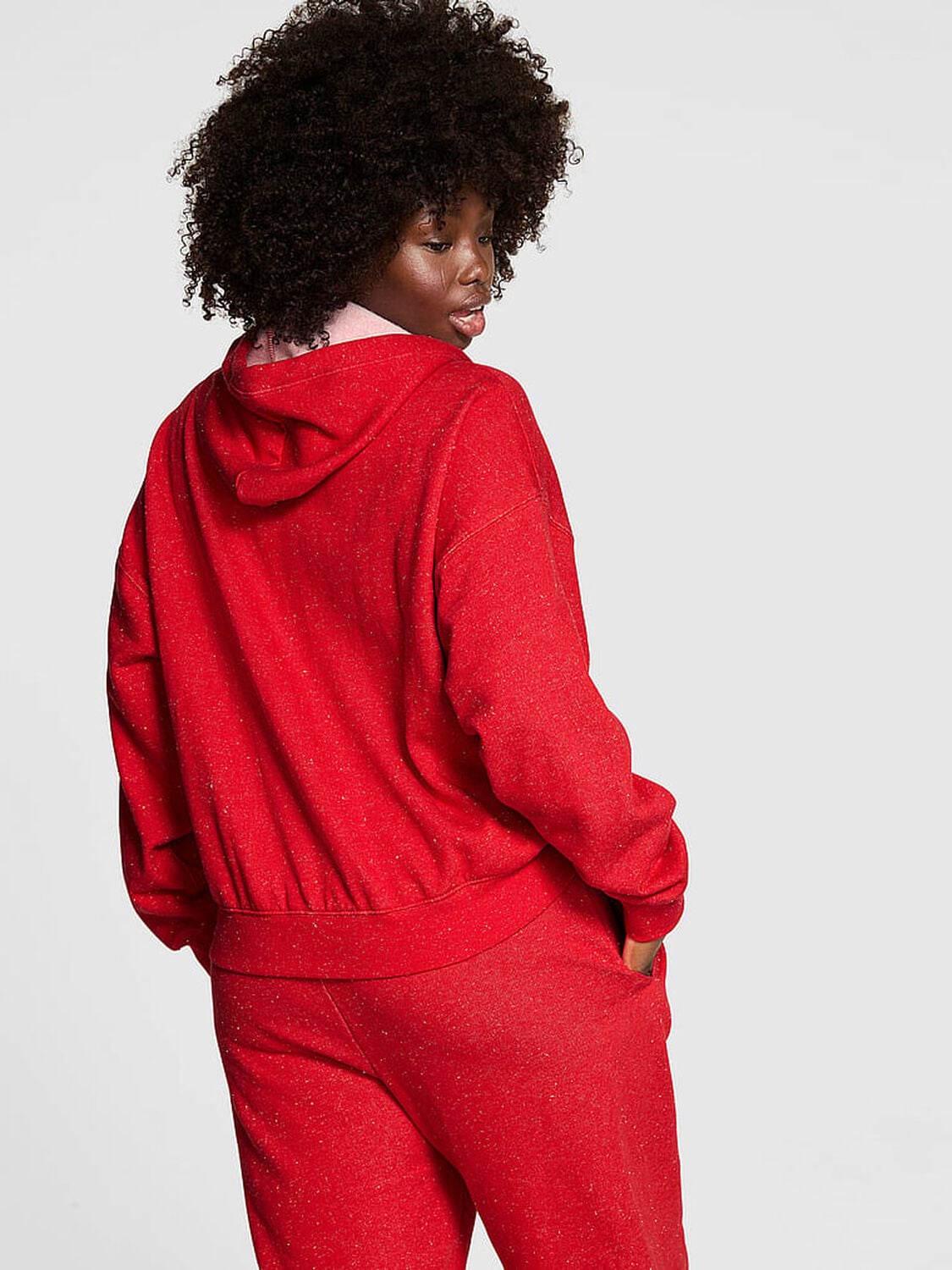 pink Pink Ivy Fleece Campus Full-Zip Hoodie Heathered Bright Vermillion Woven Shine 2 of 3 