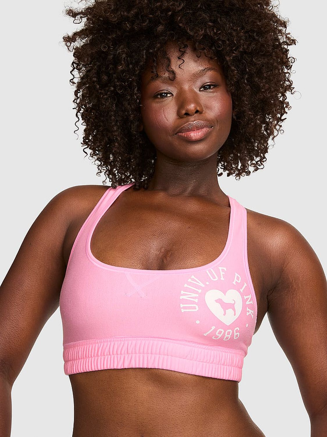 vs Pink Cotton Dorm Fleece Unlined Racerback Bralette Pink Lollipop With Logo 1 of 3 