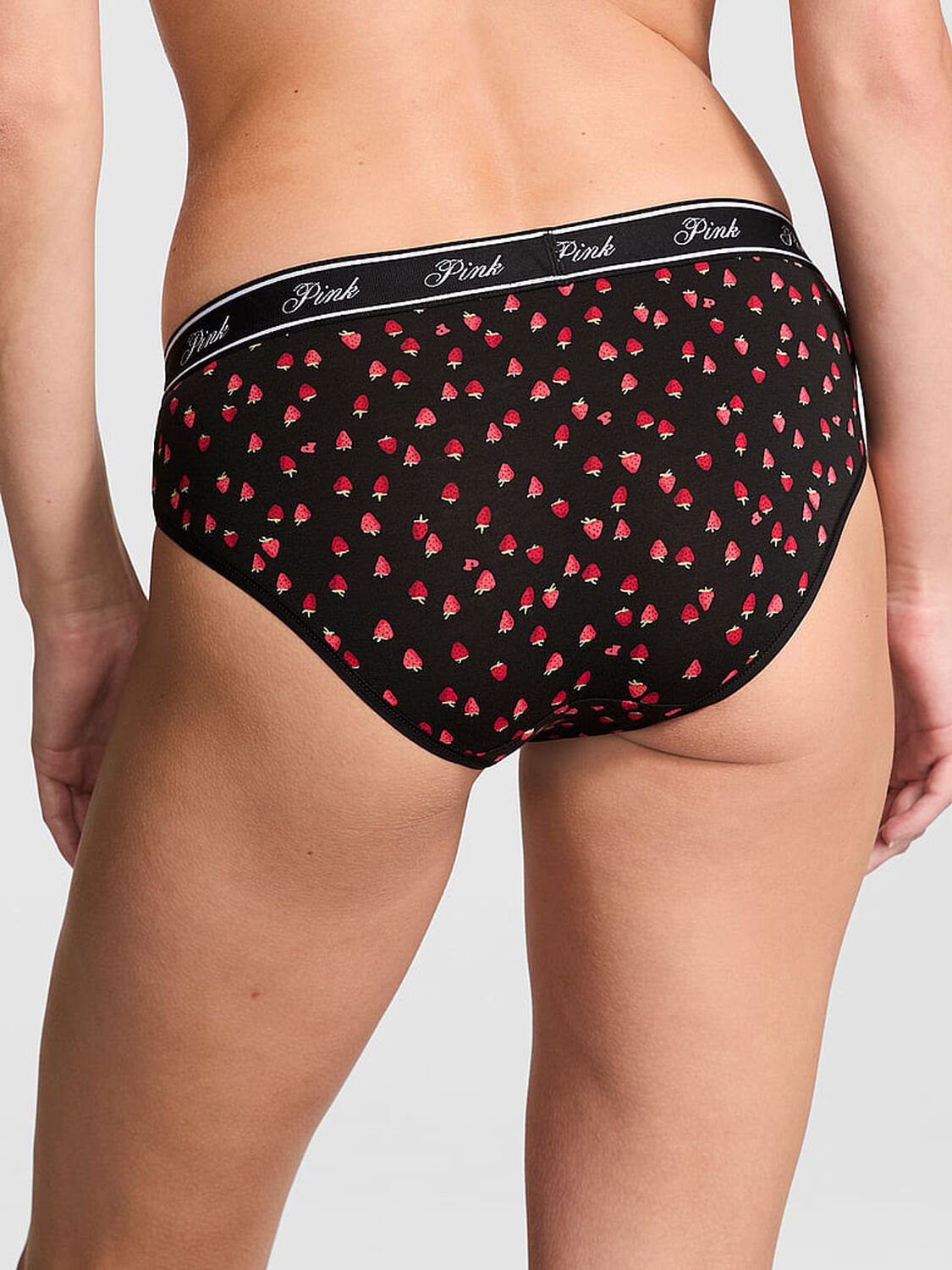 vs Pink Logo Cotton Hiphugger Panty Black Strawberry Print 2 of 3 