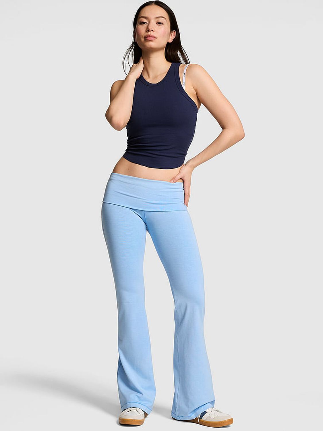vs Pink All-Day Cotton&trade; Foldover Flare Leggings Blue Dancer 1 of 2 