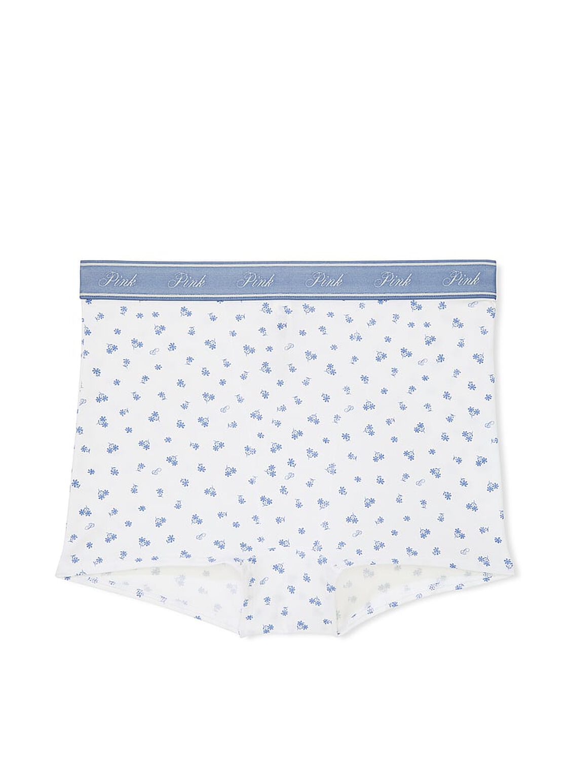 vs Pink Logo Cotton High-Waist Boyshort Panty White Blue Floral Print 3 of 3 
