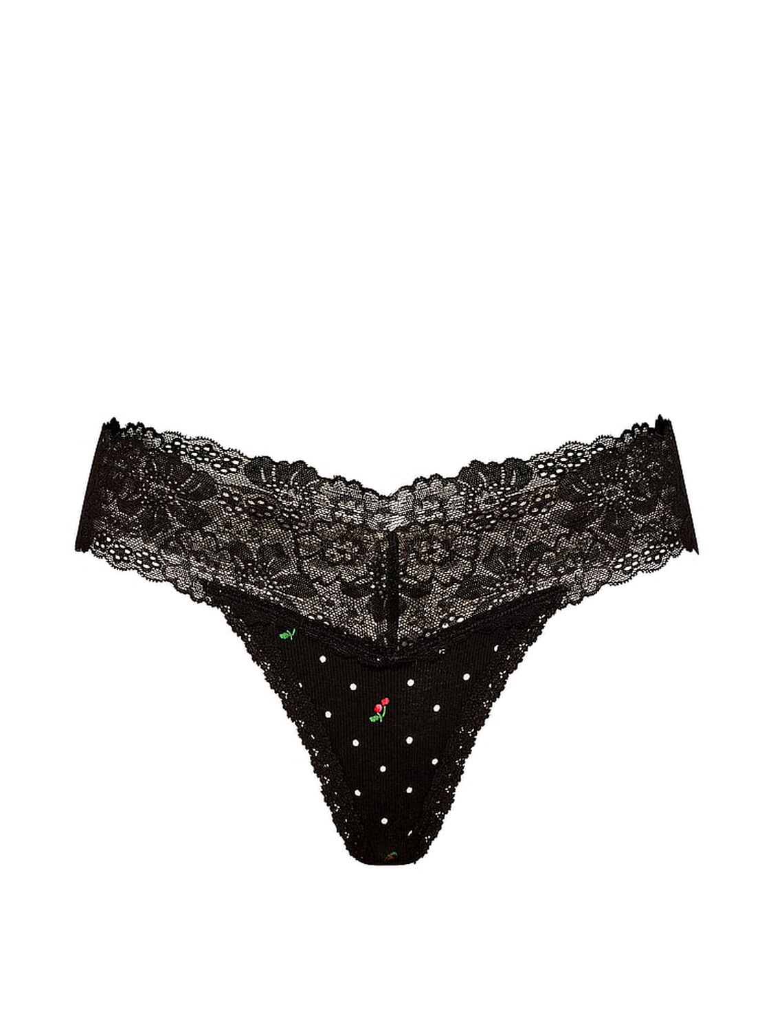 vs Pink PINK Wink&trade; Lace-Trim Thong Panty Black Cherry Dot Print 3 of 3 