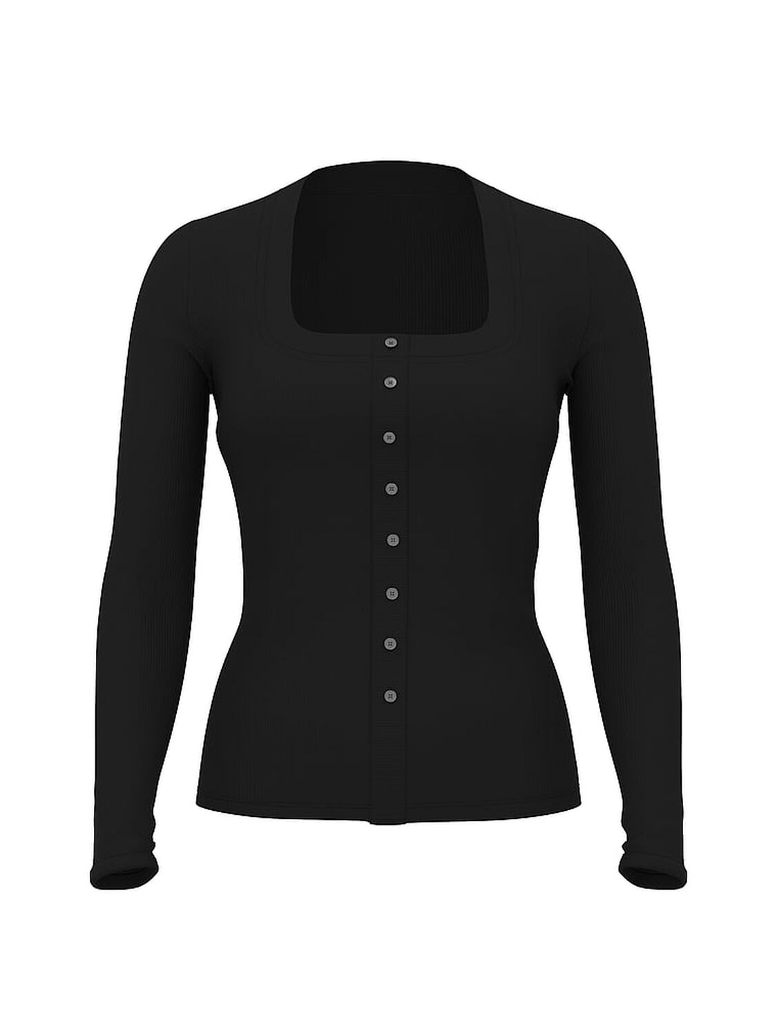 vs Pink Vintage Ribbed Button-Down Long-Sleeve Tee Pure Black 3 of 3 