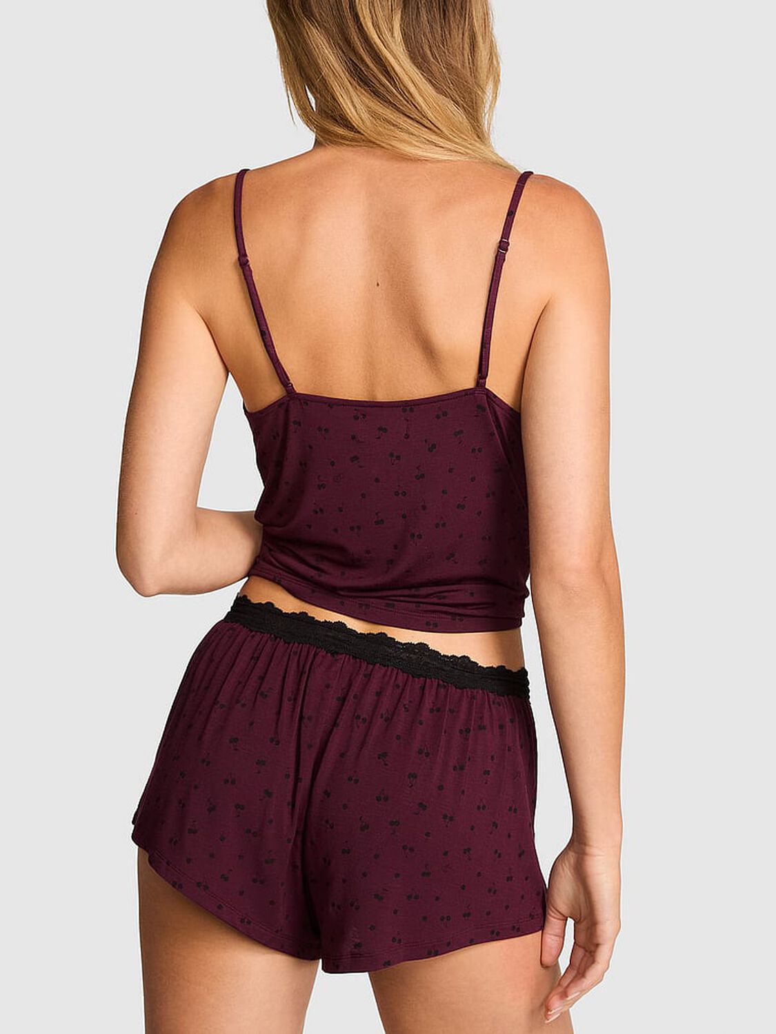 vs Pink 24/7 Lounge Modal Lace-Trim Micro Shorts Cherry Ditsy 2 of 3 