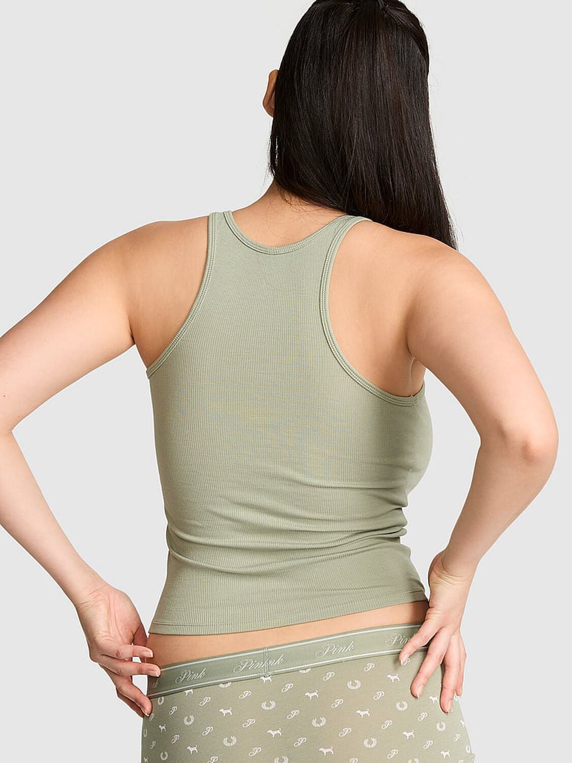 vs Pink Relaxed Rib Boyfriend Tank Top Slate Green 2 of 3 
