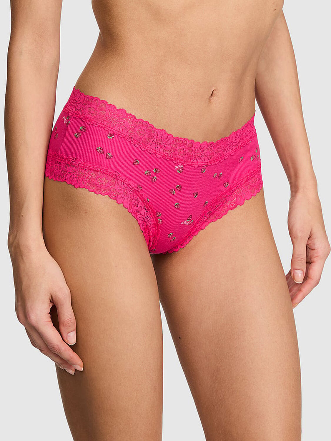 vs Pink PINK Wink&trade; Lace-Trim Cheeky Panty Hot Stuff Strawberry Print 1 of 3 