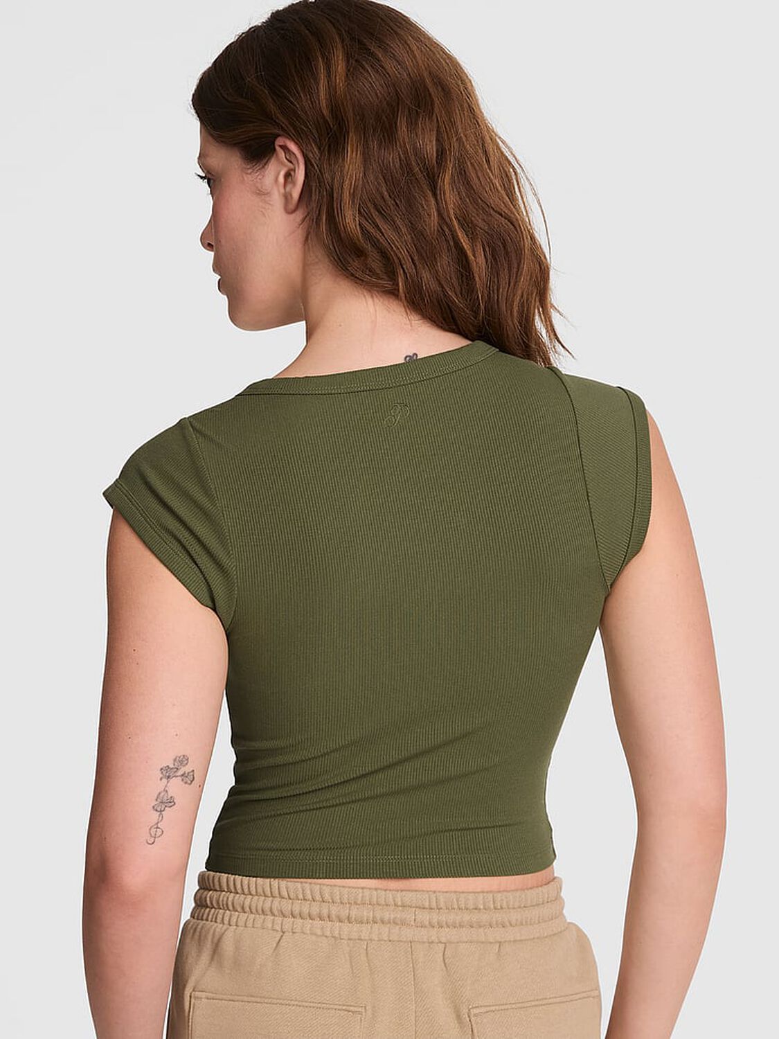 vs Pink All-Day Soft Ribbed Lace-Up Top Olive Shade 2 of 3 