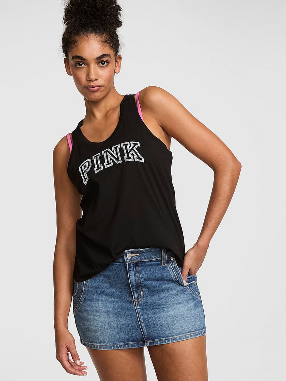 vs Pink Campus Cotton&trade; Tank Top Pure Black 1 of 3 