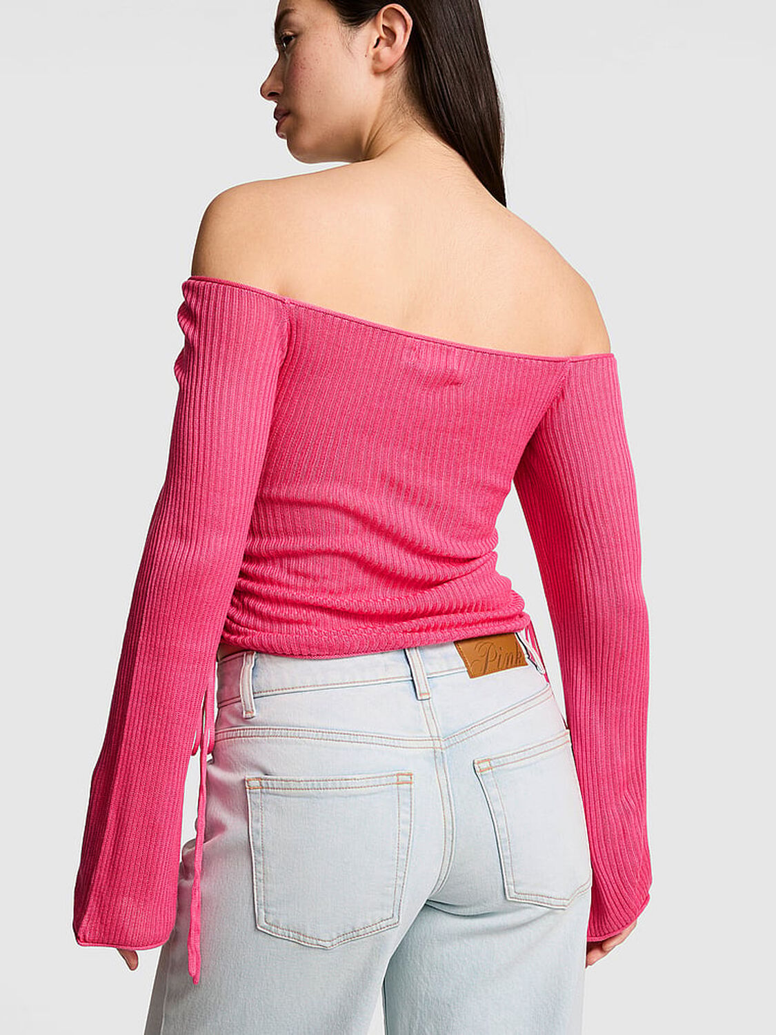 vs Pink Side-Ruched Oﬀ-The-Shoulder Sweater Love Me Pink 2 of 2 