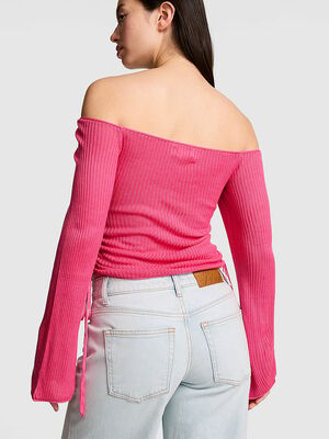 Side-Ruched Oﬀ-The-Shoulder Sweater