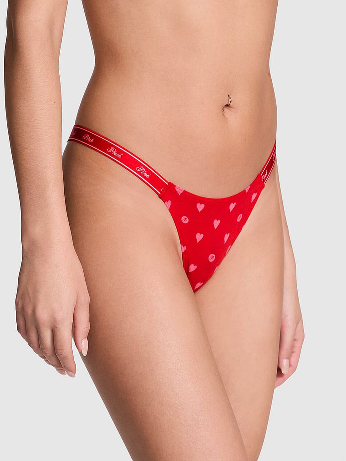 vs Pink Logo Cotton Micro Thong Panty Bright Vermillion Heart Dot Print 1 of 3 