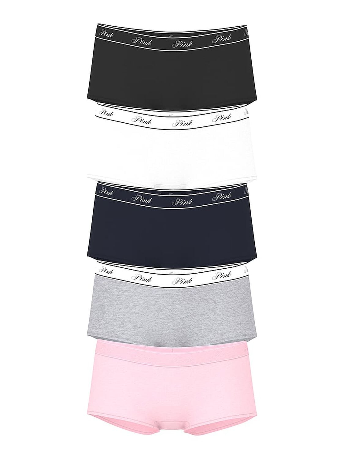 pink Pink 5-Pack Logo Cotton Boyshort Panties Just The Basics Pack 1 of 2 